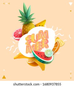 Summer poster with seasonal fruits