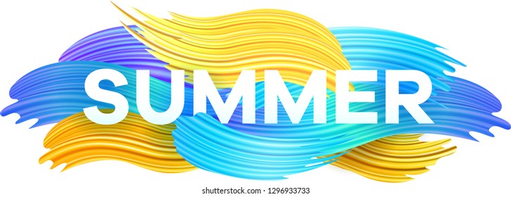 Afiche de verano con pinceladas de pincel de espectro sobre fondo blanco. Diseño de pincel degradado colorido. Ilustración del vector