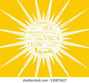Summer poster with sun formed from the words. Vector illustration EPS8