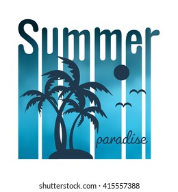 Summer poster with sun and palms. Summer poster on white background. Summer vacation.
