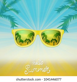 Summer poster with sunglasses palm