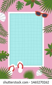 Summer poster, Swimming pool with palm leaf vector