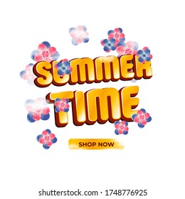 Summer poster template with 3d text Summer Time. 3D cartoon-style banner. Effect text