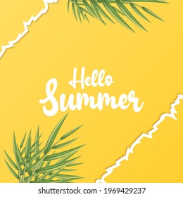 summer poster template for promotion. summer concept design with leaf palm.