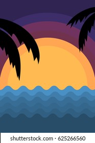 Summer poster template with sunset and ocean waves