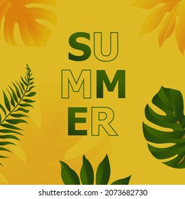 Summer Poster With Tropical Leaves , Vector Illustration
