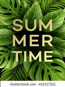 Summer poster with tropical palm leaf . Vector illustration EPS10