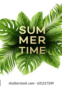 Summer poster with tropical palm leaf . Vector illustration EPS10