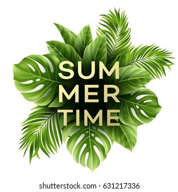 Summer poster with tropical palm leaf . Vector illustration EPS10