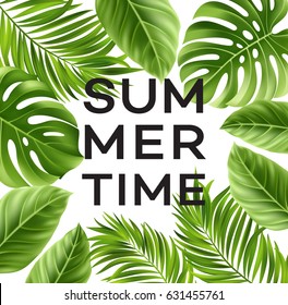 Summer poster with tropical palm leaf . Vector illustration EPS10