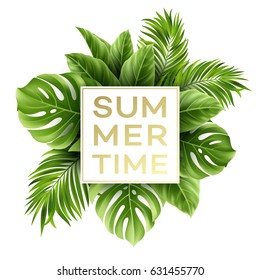 Summer poster with tropical palm leaf . Vector illustration EPS10