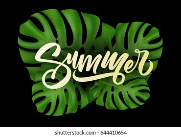 Summer poster with tropical palm leaf. Vector illustration