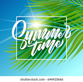 Summer poster with tropical palm leaf. Vector illustration