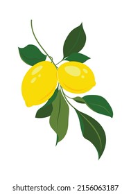 Afiche de verano con limón de ramitas. Impresión amarilla aislada en fondo blanco