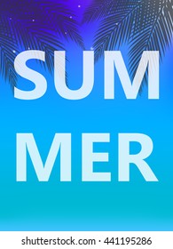 Summer poster. Summer vector illustration with stars, night sky and palm trees.