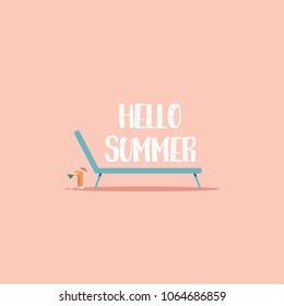 Summer Poster Vector Template With Sunbed And Cocktail Drink. Eps10 Vector Illustration.