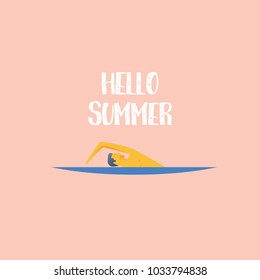 Summer poster vector template with swimmer and typographic message. Eps10 vector illustration.