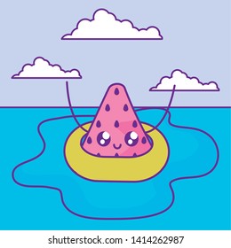 summer poster with watermelon in float kawaii