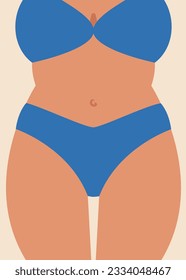 Summer poster with woman body. Beach poster in flat style.