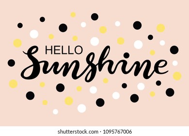 Summer poster.hand drawn lettering hello Sunshine with colorful abstract background. Flat design card perfect for prints, flyers, banners, invitations, special offer and more.