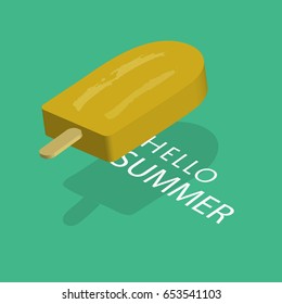 Summer poster.Hello Summer typography with 3D ice cream.T-shirt graphics.Vector illustration.