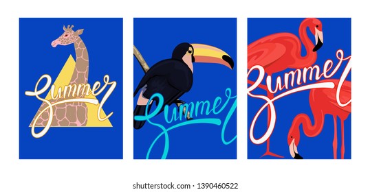 Summer posters with african animals. Vector illustration