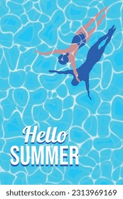 summer posters, banners and wallpapers. illustration of a person swimming in a swimming pool in the middle of a hot and sunny day