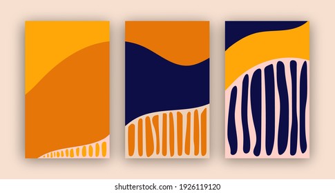 Summer posters set. Abstract artwork, painting for printing and social media, painting for modern interior, vector template design.