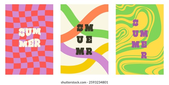 Summer posters set. Vertical abstract backgrounds. Vector illustration