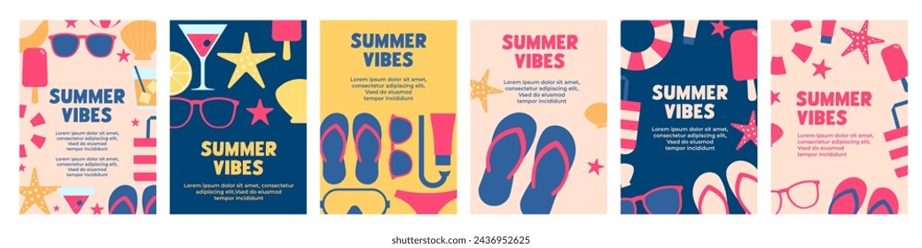 Conjunto de afiches de verano. Afiches con vibraciones de verano.