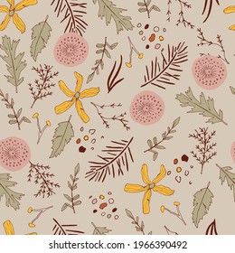 Summer Pressed Botanicals Vector Seamless Pattern