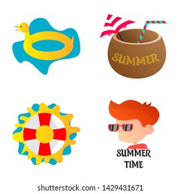 Summer print with cute elements and lettering isolated on background. Hand drawn trendy style. Vector. Good for summer party invitations, banners, posters