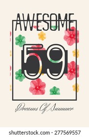 Summer print with flowers. For t-shirt or other uses. Vector illustration.