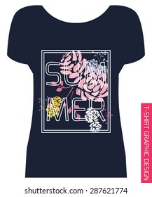 Summer print with flowers. For t-shirt or other uses. Vector illustration.