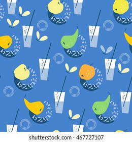 Summer print with fruits and glass. Seamless vector
