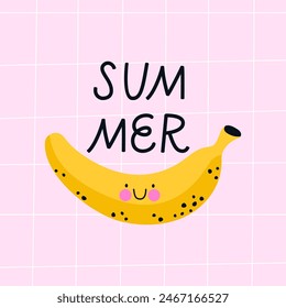 Summer print with a fun banana. Vector illustration