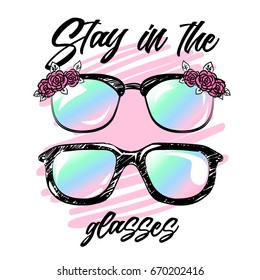 Summer print with glasses. Vector image isolated.