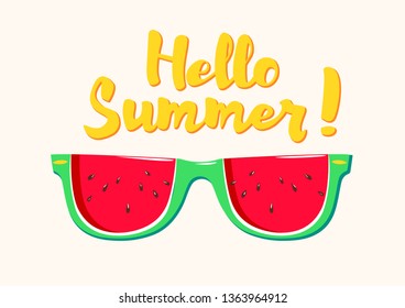 summer print with an inscription and illustration of watermelon glasses