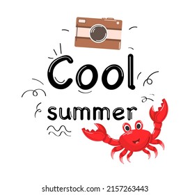 Summer print, label, sticker, logo, hand drawn tags and elements for summer vacation, travel, beach holiday. Vector illustration