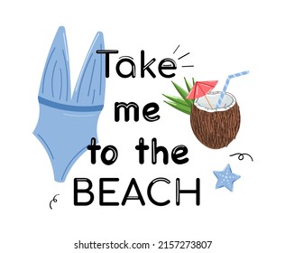 Summer print, label, sticker, logo, hand drawn tags and elements for summer vacation, travel, beach holiday. Vector illustration