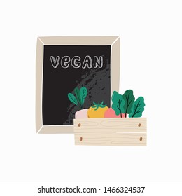 Summer print in modern style with your own vegetables. Hand drawn vegan vegetables poster. Handwritten quote - Vegan