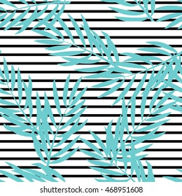 Summer print with palm sheets  in a strip. Vector background for fashion