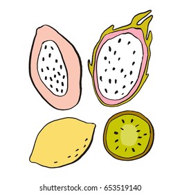 Summer print with papaya, kiwi, passion fruit, dragon fruit