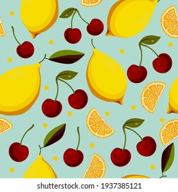 Summer print pattern.Seamless vector abstract pattern with lemons.Vector illustration.

