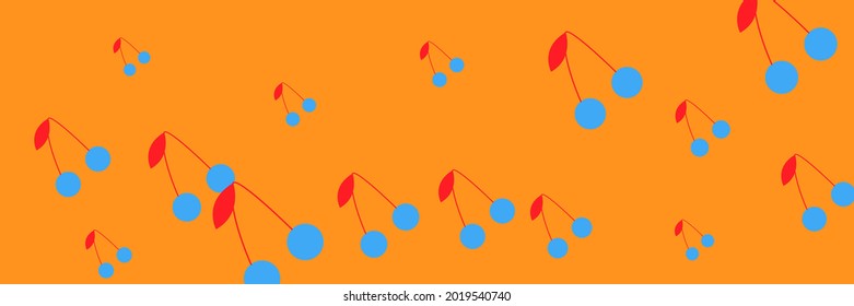 Summer Print Spring Illustration Fruit Retro Orange Cherries Pattern. Berries Textile Design Cute Red Pattern Vitamin Tasty Illustration. Dessert Bright Vintage Colorful Sweet Repeat Blue Wallpaper.