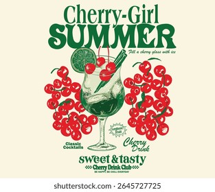 Summer print. Sweet cherry artwork. Cherry juice print. Cherry love. Organic food artwork for for t-shirt.