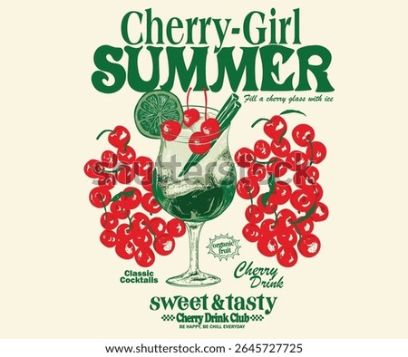 Summer print. Sweet cherry artwork. Cherry juice print. Cherry love. Organic food artwork for for t-shirt.