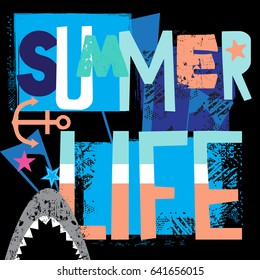 Summer print for T-shirts, textiles, paper, web. Original design. 