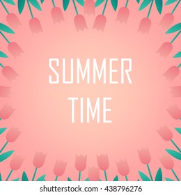 Summer print with tulips and letters. Vector background