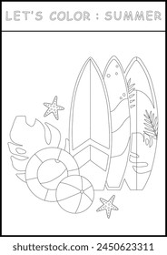 Summer printable worksheet coloring page in black and white outline illustration. Color and drawing book for children's skills